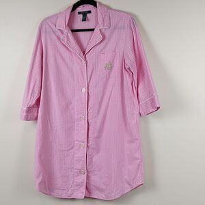 Lauren Ralph Lauren Pink Mini Gingham Button Front Sleepshirt